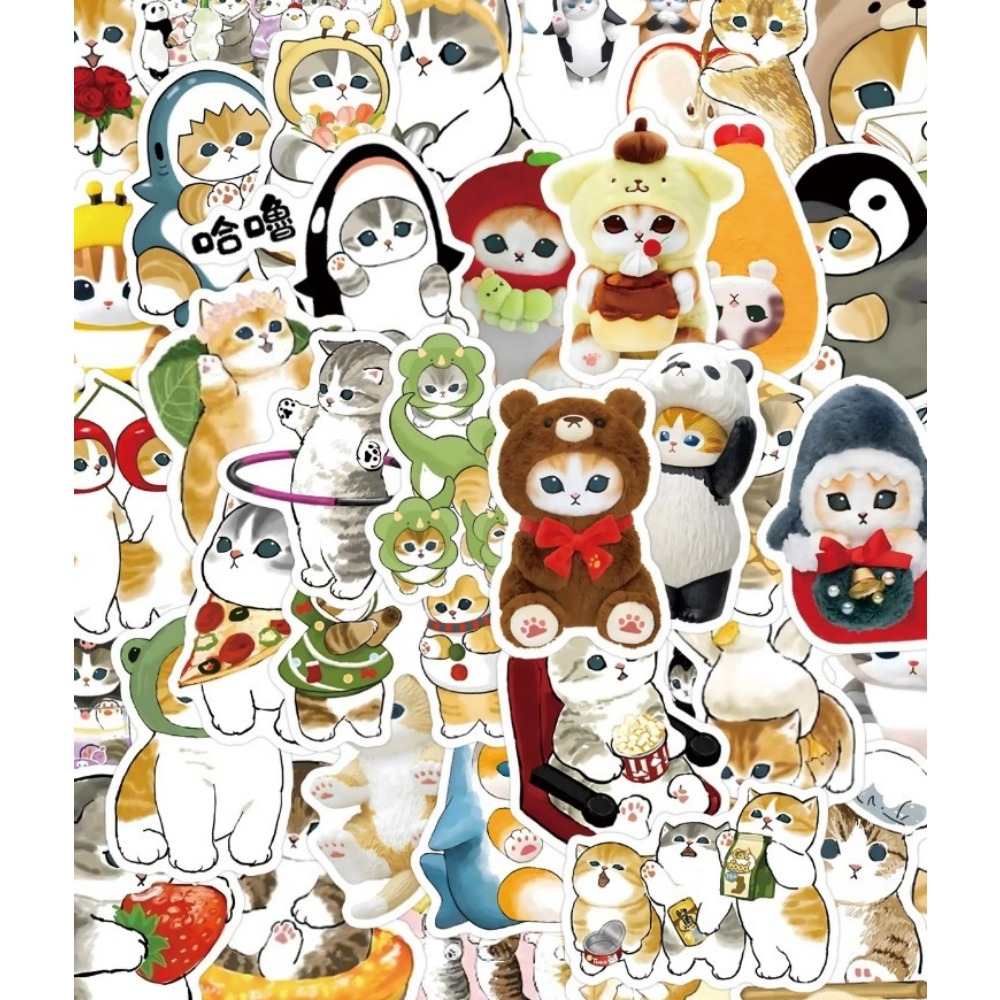 Scrapbooking - 55Pcs Kawaii Cute Ocean‑Cat‑Hybrid Stickers Waterproof