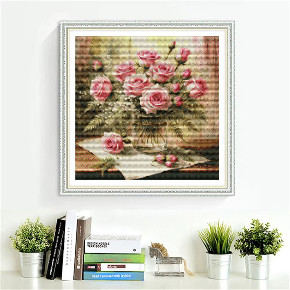 HUACAN Cross Stitch Kits Rose  - Cotton Embroidery Thread Skeins 评论和价格