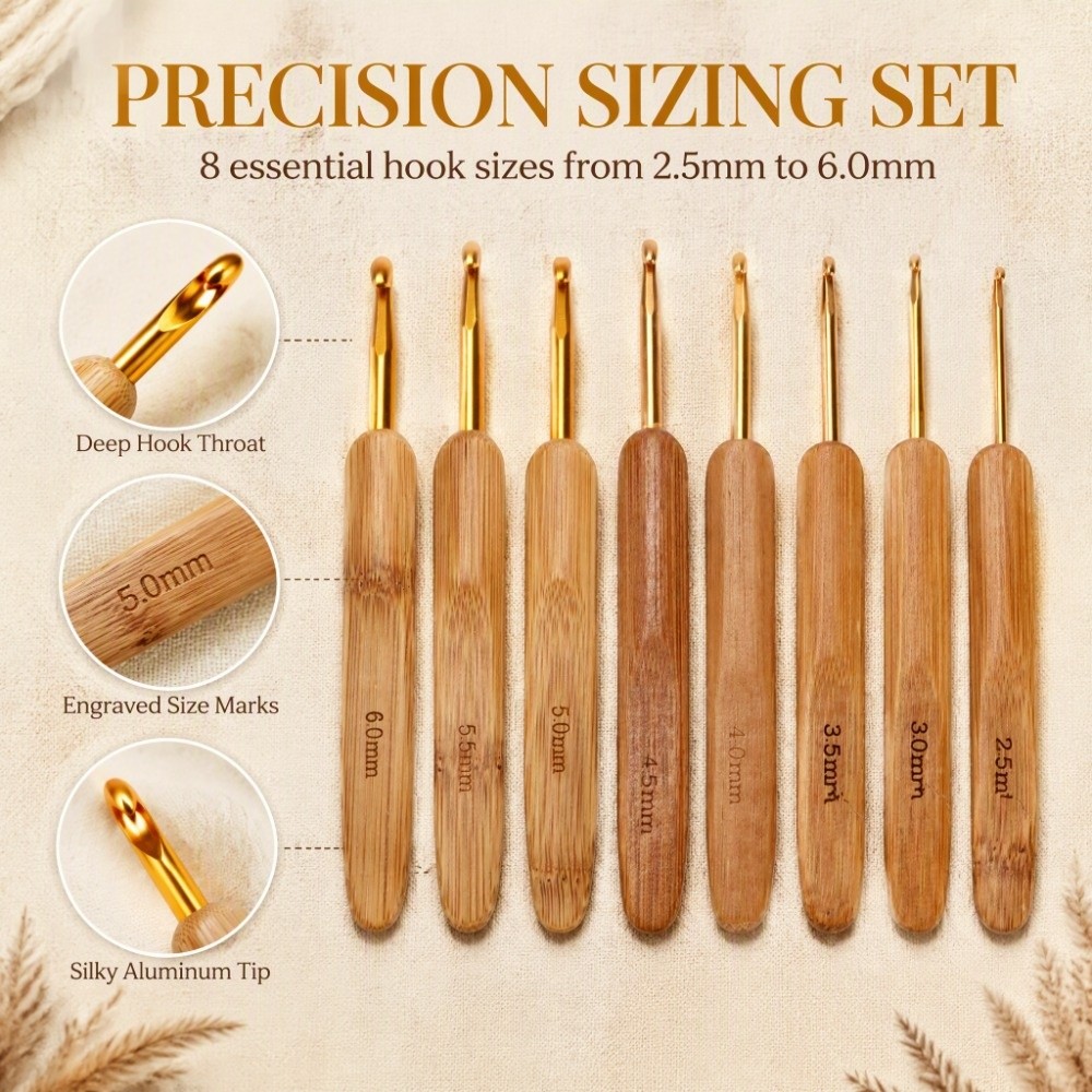 8pcs Ergonomic 2.5-6mm Sizes C - Wooden Crochet Hooks Ergonomic Handle 评论和价格